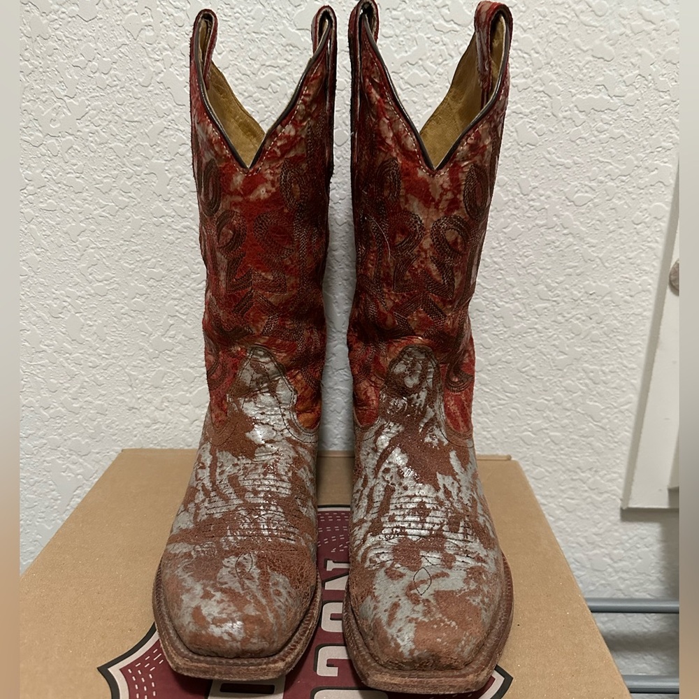 Nocona red/silver square toe boots